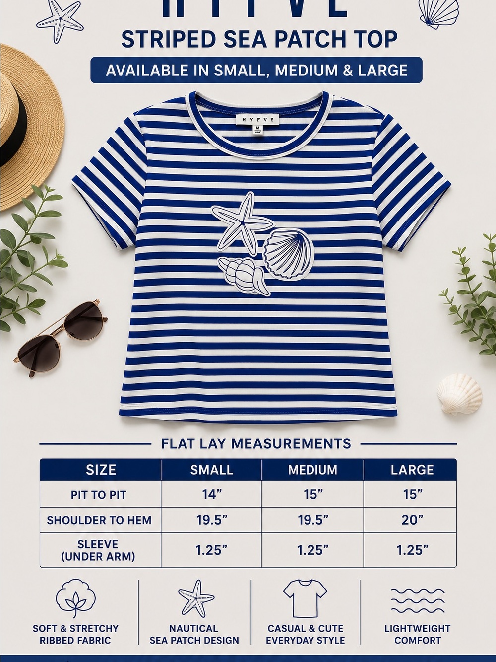 HYFVE Blue & White Striped Short Sleeve Sea Patch Tee